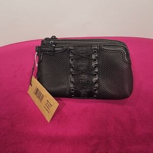 Steve Madden Black Textured Lace-Up Toiletry Pouch